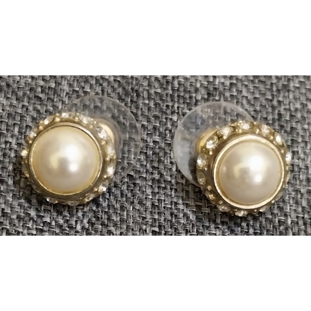 VINTAGE FAUX PEARL AND CRYSTAL AND POST EARRINGS